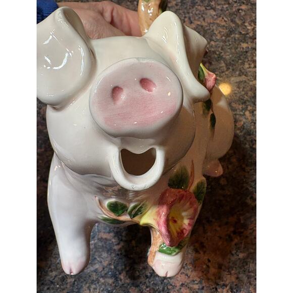 Vintage Fitz & Floyd Omnibus Teapot Sleepy Eyed Pig 1994 Hand-painted - Picture 6 of 16